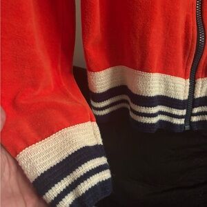 Womens Vintage Fila classic Orange Sweater with Striped Trim